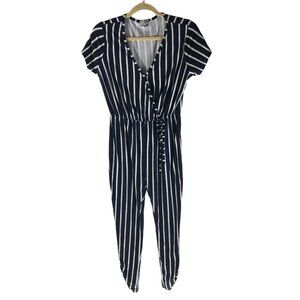J For Justify Womens Black & White Striped Short Sleeve Faux Wrap Jumpsuit S